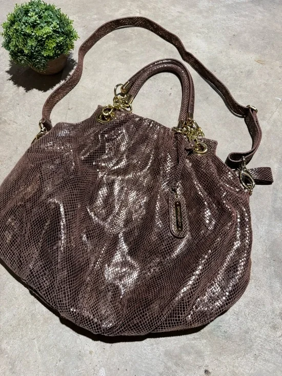Cynthia Rowley Snakeskin Leather Shoulder Bag Purse Gold Brown Mobwife Fall
