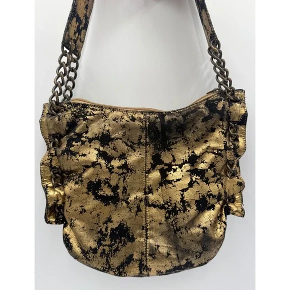SR Squared Sondra Roberts Gold Metallic Distressed Hobo Bag Shoulder Chain Strap