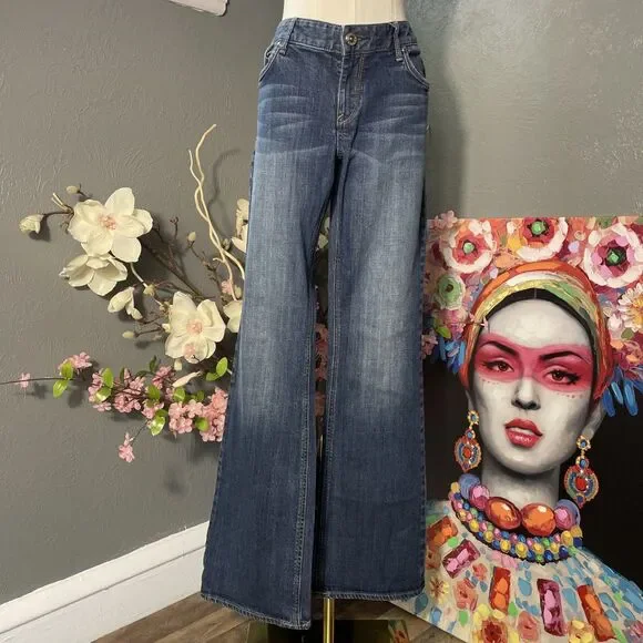 Express Bootcut Jeans Womens 12 Blue Y2K Embroidered Denim Western Low Rise