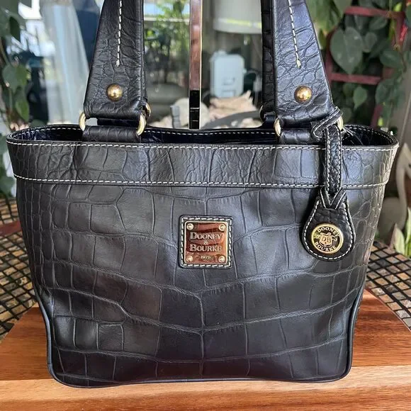 Dooney & Bourke Croc Embossed Black Leather Satchel Shoulder Bag