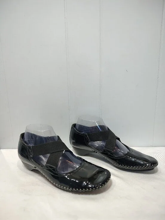 Donald J Pliner Pamela Black Patent Leather Mary Jane Shoes 7 Buckle Low Heel