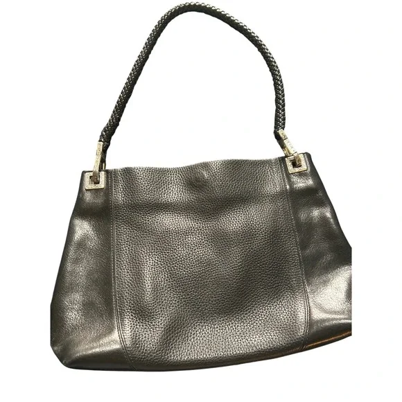 Brighton Blk Pebbled Leather Braided‎ Strap Shoulder Bag Silver Hardware A470285