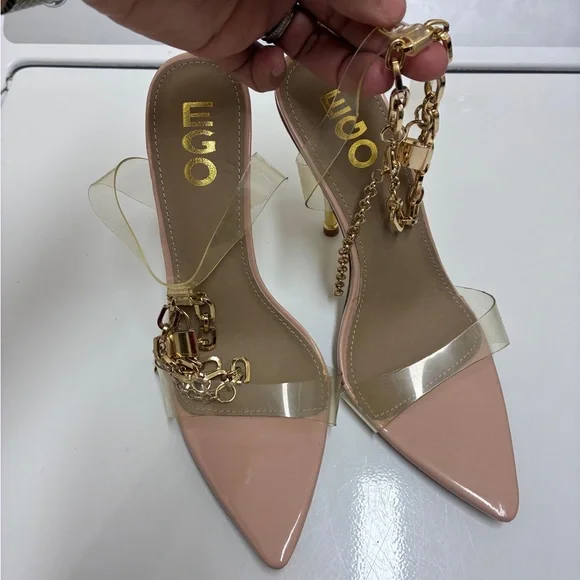 EGO Nude Heels with‎ Gold Chain Accent