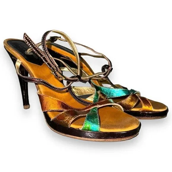 Giorgia Glassi Metalic Straps 3 Inch Heels Size 8 US 39 EU