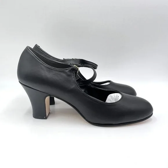 Capezio 653 Womens Size 9.5 Manhattan Character‎ Black Leather Dance Shoes Heels