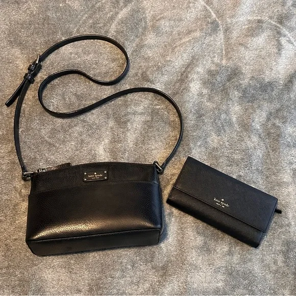 Kate Spade Black Leather Grove Street Millie Purse Crossbody Bag + Wallet