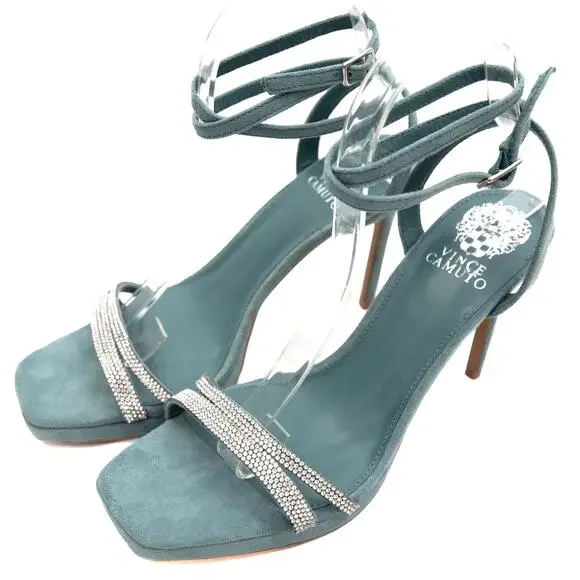 Vince Camuto Aqua Blue Shaded Spruce Kiahna Ankle Wrap Stiletto Heels Size 8