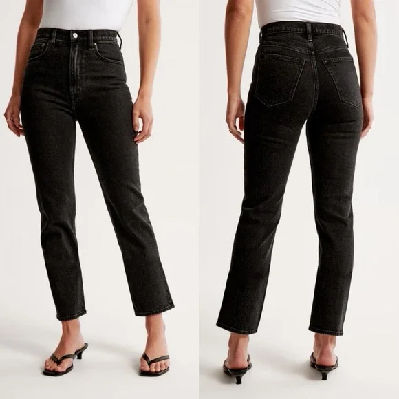Abercrombie Curve Love Ankle Straight Jeans Black 27/4 High Rise