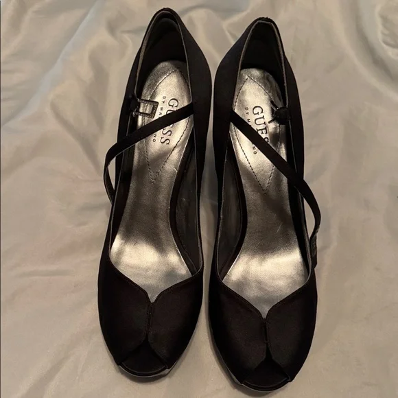 GUESS Black Satin Heels