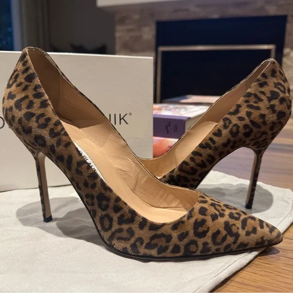 Manolo Blahnik Leopard Suede Pumps
