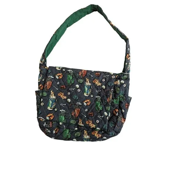 Handmade Quilted Golf Print Messenger Bag Navy Green Novelty Shoulder Bag