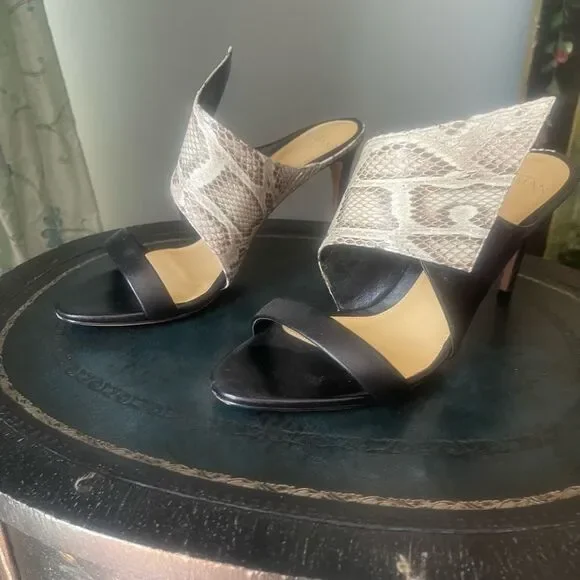 Alexandre Birman Black and Snake Print Heels
