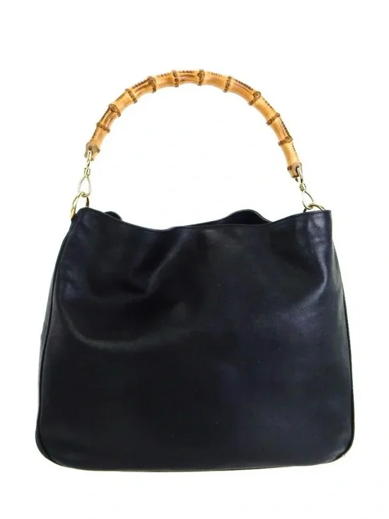 Vintage GUCCI Lambsksin Leather Bamboo Top Handle Two-way Black Shoulder Bag