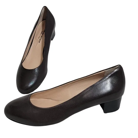 Andrea Carrano NEW Made‎ in Italy Dark Brown Block Heel Leather Pumps 41 10-10.5
