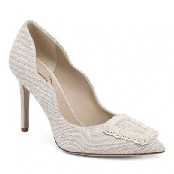 Sam Edelman Harriet Pointed Toe Beaded Pearl High Heel Pumps Shoes 8.5 Wedding