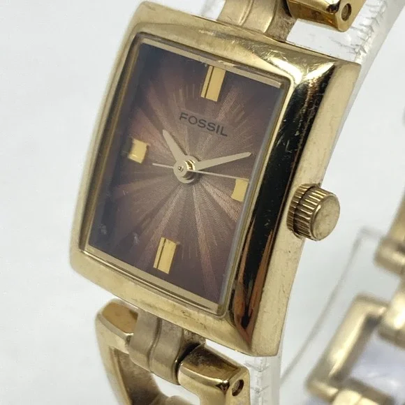 Fossil F2 Watch Women 19mm Gold Tone Brown Dial ES-1158 New Battery 6.25