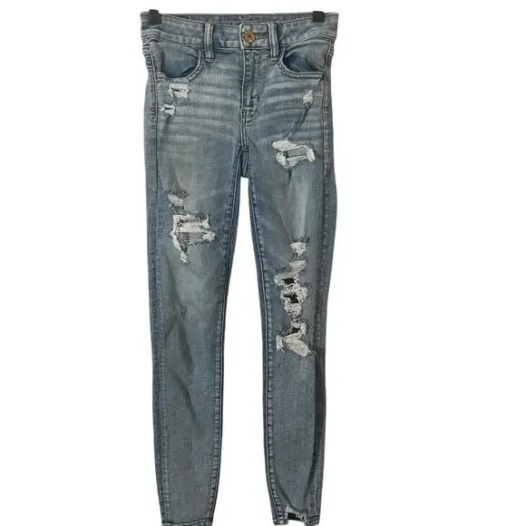 American Eagle Jeans Women’s Size 0 Light Wash Distressed NexT Level Stretch