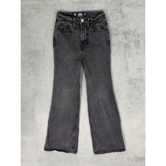 Hollister Jeans Womens 00 Black Dark Wash Denim Ultra High Rise Wide Leg Stretch