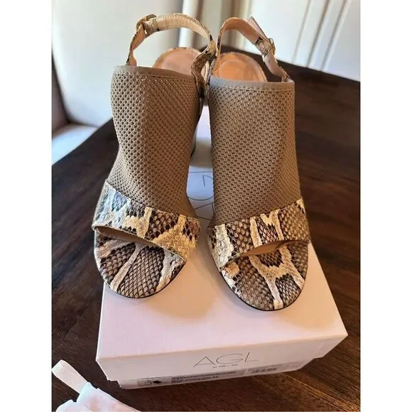 AGL taupe snakeskin stretch heeled sandal