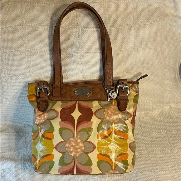 Fossil Coated Canvas Shoulder Bag with Cowhide Leather Trim