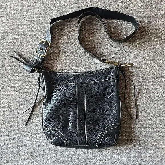 Coach Bleeker Shoulder Leather 10398 Y2k Black Crossbody Bag Tassles Adjusts Vtg