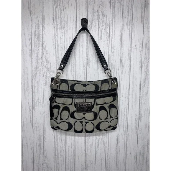Womens Coach Poppy Signature Bag Black Silver Grey