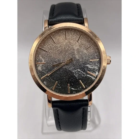 INC Women's Quartz‎ Watch Rose Gold Case Glitter Marble Dial- New Battery