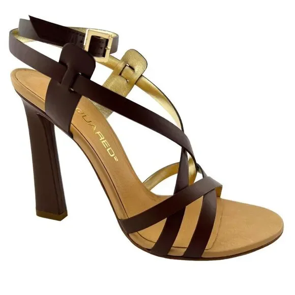New DSQUARED 2 Sandals Women US 8 Brown Leather Stiletto Pump Ankle Strap Shoes