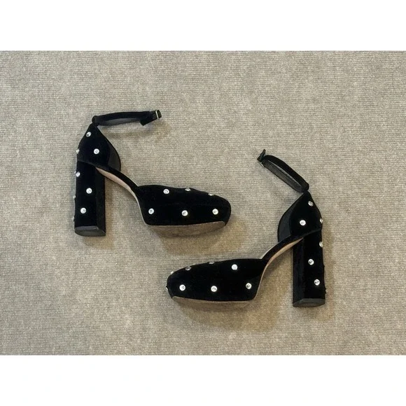 Loeffler Randall Black Selina Ankle-Strap Platform Pumps Size Studded 7.5 B