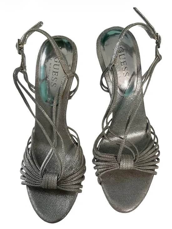 Guess by Marciano Metallic Silver Strappy Knot Heels