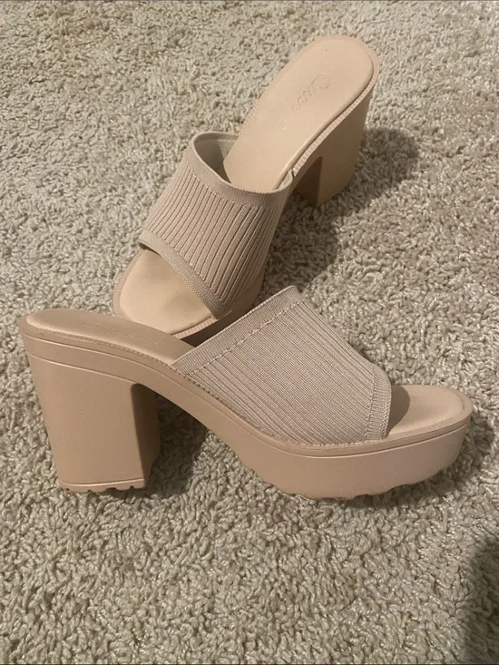 Cuccoo Rubber Heels Real Comfy 3” Block Heels, Color: Beige
