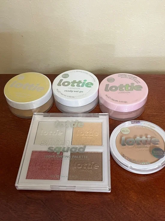 Lottie London makeup lot shimmer squad highlighting palette and setting powders