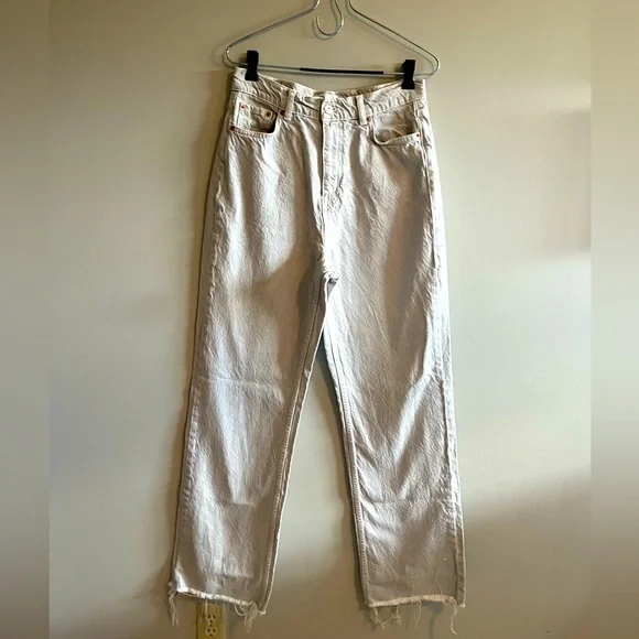ZARA gray & white tie dye Grunge Pant Raw Hem wide Leg High Rise Jean size small