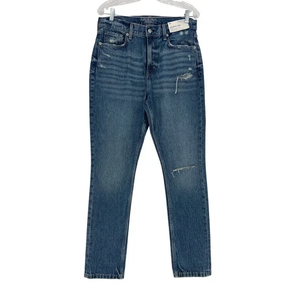 Arizona Drainpipe Jean Womens 10 Blue NWT High Rise Slim Straight Distressed