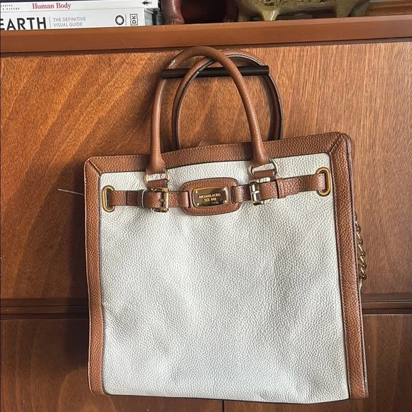 Michael Kors Brown and White Shoulder Bag with Gold Accents