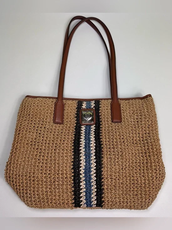 BRIGHTON POSIE RAFFIA CROSSBODY BUCKET BAG WHEAT-MULTI