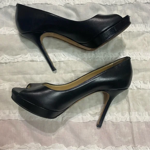 Jimmy Choo - Pump, Black Leather, Platform, Peep Toe, High Heel Women’s Size 35
