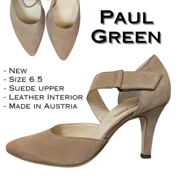 Paul Green Suede Heels 6.5 Beige Leather Ankle Strap 3