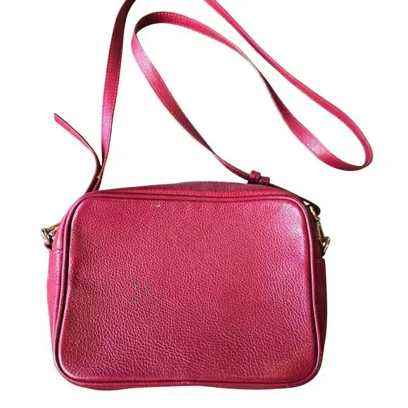 Saffiano Leather Minimalist Pink Square Crossbody Shoulder Purse Made In Italy