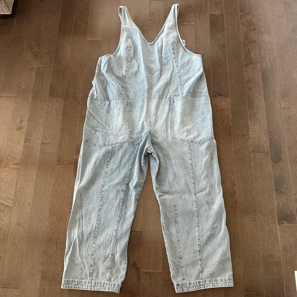 Bibi Womens Slouchy Relaxed Overalls Boho Festival Light Wash XL