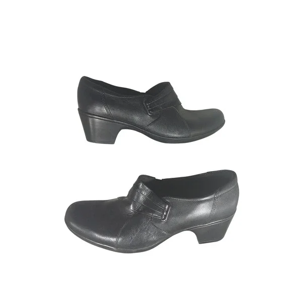 Clarks Bendables 62720 Womens Black Leather Slip On‎ Block Heel Shoes Size 9M