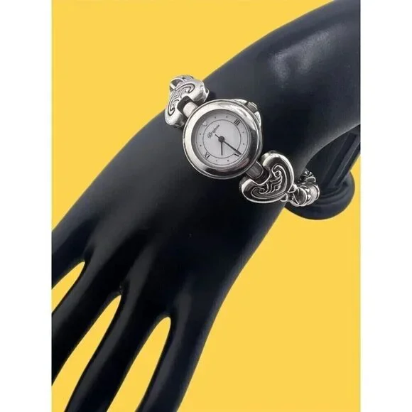 Brighton Bristol Silver Tone 24mm Women's Watch Heart Band w/ T Bar New Battery