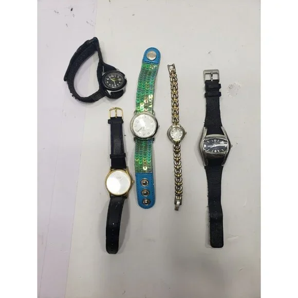Lot of 5 Different Womens Watches Guess Time JJ Timex Anne Klein Untested