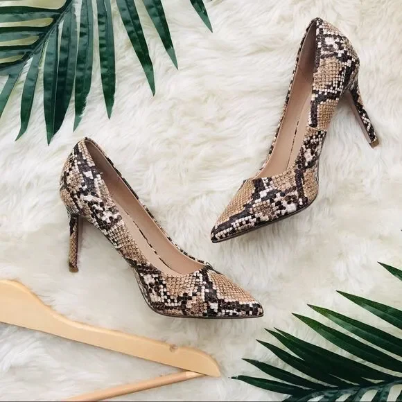 find. Pointed Toe Brown Snakeskin Heels