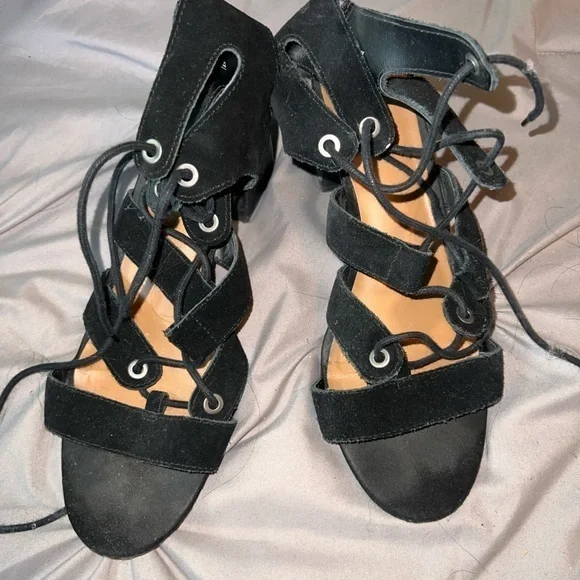 Crown Vintage Black Lace up heels size 8.5