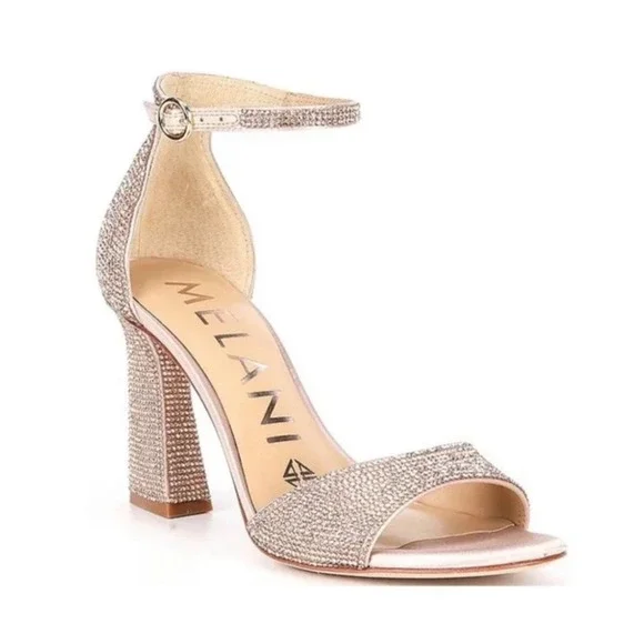 Antonio‎ Melani Beige Blaire Rhinestone Jeweled Hotfix Sandals Heels Festive 10