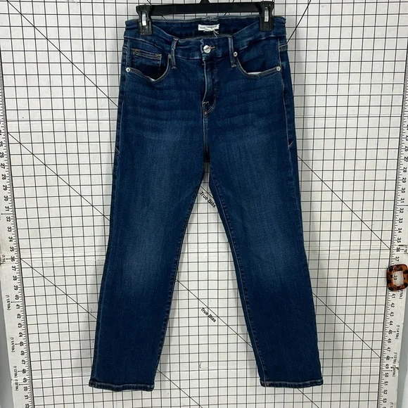 Good American dark wash organic cotton blend straight leg jeans 6