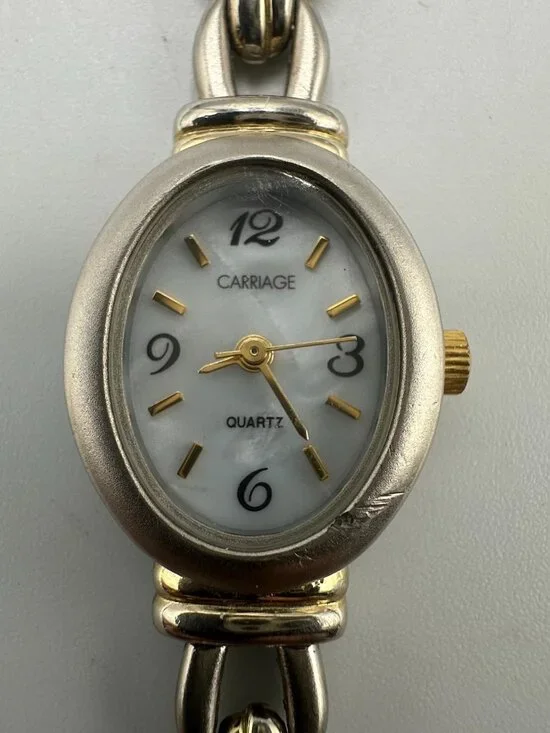 3/$30 Carriage Watch Women Silver Gold Two Tone Oval Dial 19MM New Battery 6.5'