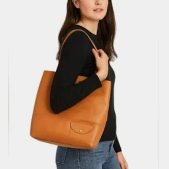 J.Crew All Day Leather Tote Bag Roasted Chestnut Brown Shoulder Handbag