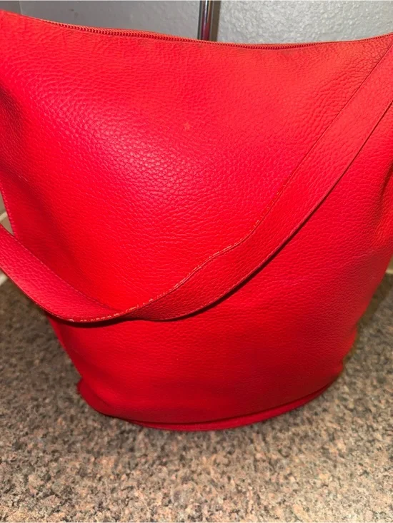 Furla Bright Red Pebbled Leather Shoulder Tote XL